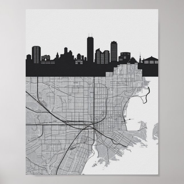 Boston Massachusetts City Skyline mit Karte Poster (Vorne)
