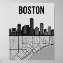 Boston Massachusetts City Skyline mit Karte