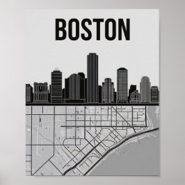 Boston Massachusetts City Skyline mit Karte Poster