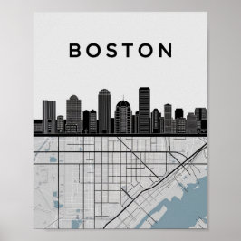 Boston Massachusetts City Skyline mit Karte Poster