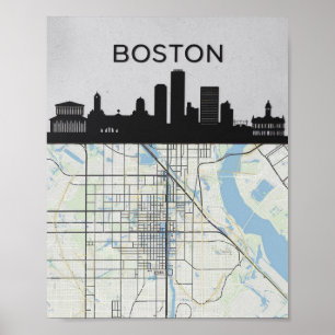 Boston Massachusetts City Skyline mit Karte Poster