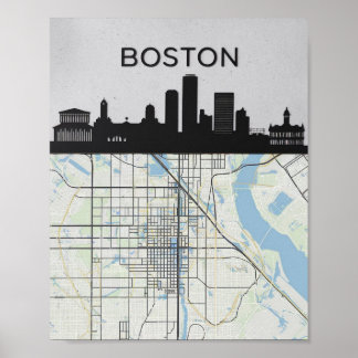 Boston Massachusetts City Skyline mit Karte Poster