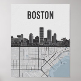 Boston Massachusetts City Skyline mit Karte Poster