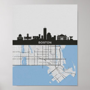 Boston Massachusetts City Skyline mit Karte Poster