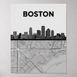 Boston Massachusetts City Skyline mit Kartenplakat Poster