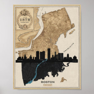Boston Massachusetts City Skyline mit Vintager Kar Poster