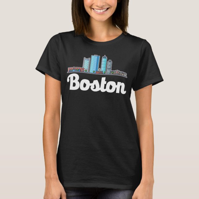 Boston Massachusetts City Skyline T-Shirt (Vorderseite)