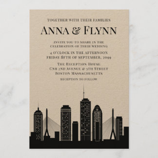 Boston Massachusetts City Skyline Wedding Party Einladung