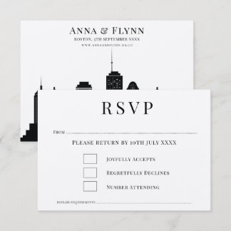 Boston Massachusetts City Skyline Wedding RSVP Inv Einladung