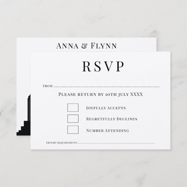 Boston Massachusetts City Skyline Wedding RSVP Inv Einladung (Vorne/Hinten)