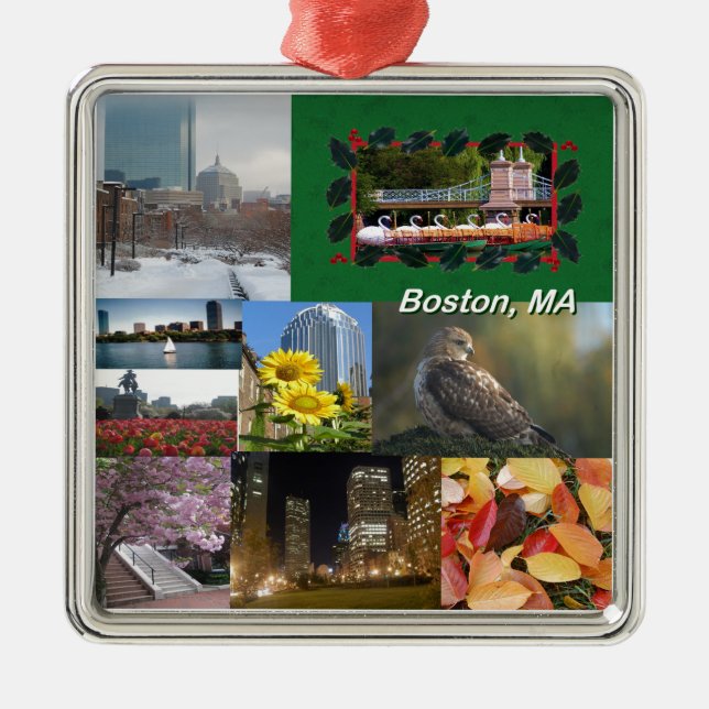 Boston, Massachusetts FotoCollage Silbernes Ornament (Vorne)