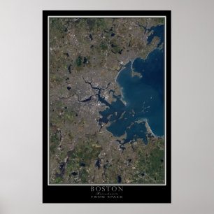 Boston Massachusetts from Space Satellite Map Poster