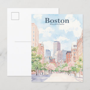 Boston Massachusetts Gouache-Illustration Reise Postkarte