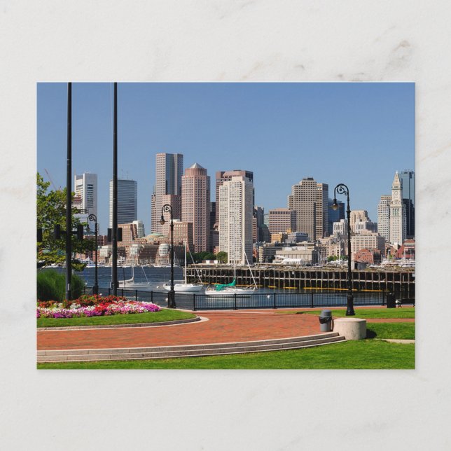 Boston Massachusetts, Hafen & Skyline Postkarte (Vorderseite)