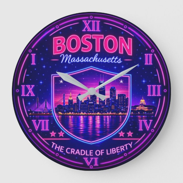 Boston Massachusetts Harbor Skyline  Große Wanduhr (Vorderseite)