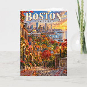 Boston Massachusetts Herbst-Reiseplakat Karte