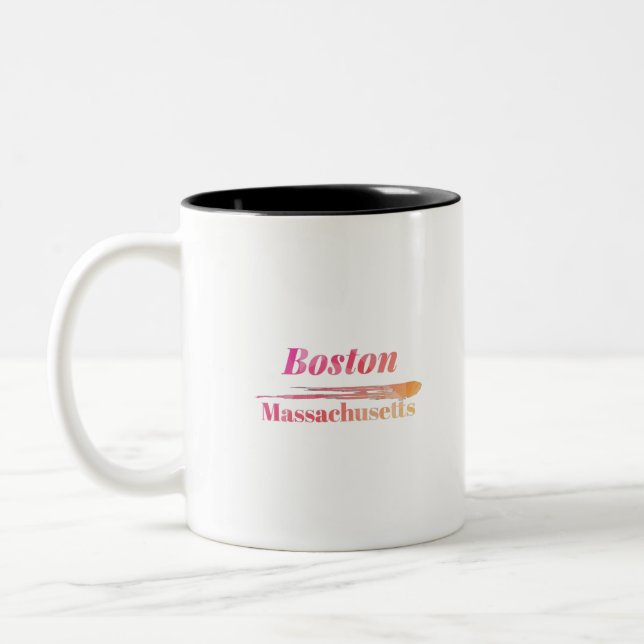 Boston Massachusetts Low Poly Zweifarbige Tasse (Links)