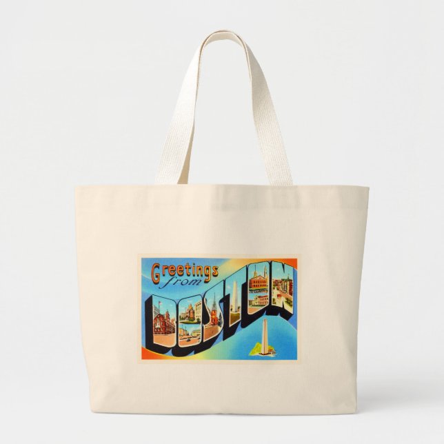 Boston Massachusetts MA Vintage Reise Souvenir Jumbo Stoffbeutel (Vorne)