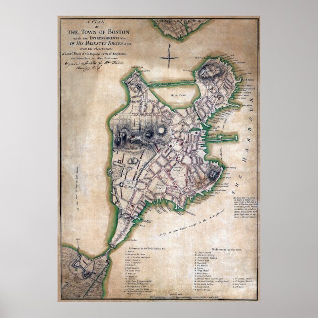 Boston Massachusetts Map 1775 von Thomas Hyde Page Poster (Vorne)