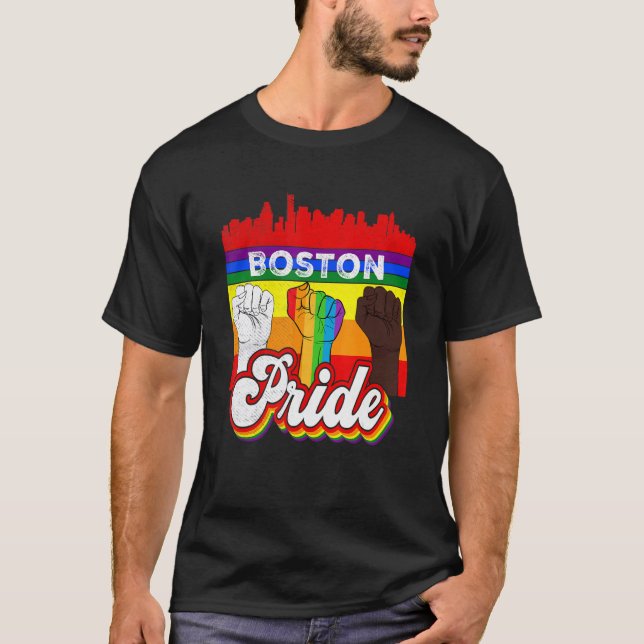 Boston Massachusetts Rainbow Gay Pride Flag Lgbt T-Shirt (Vorderseite)