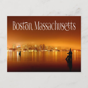 Boston, Massachusetts, Skyline At Night - USA Postkarte