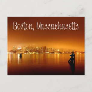 Boston, Massachusetts, Skyline bei Nachtkarte Postkarte
