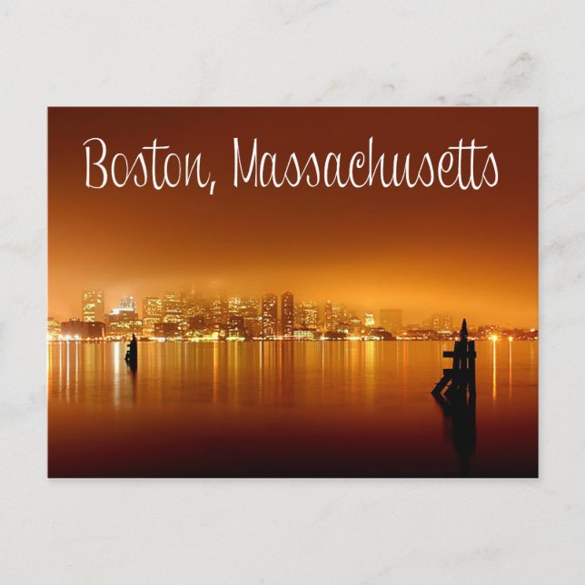 Boston, Massachusetts, Skyline bei Nachtkarte Postkarte (Vorderseite)
