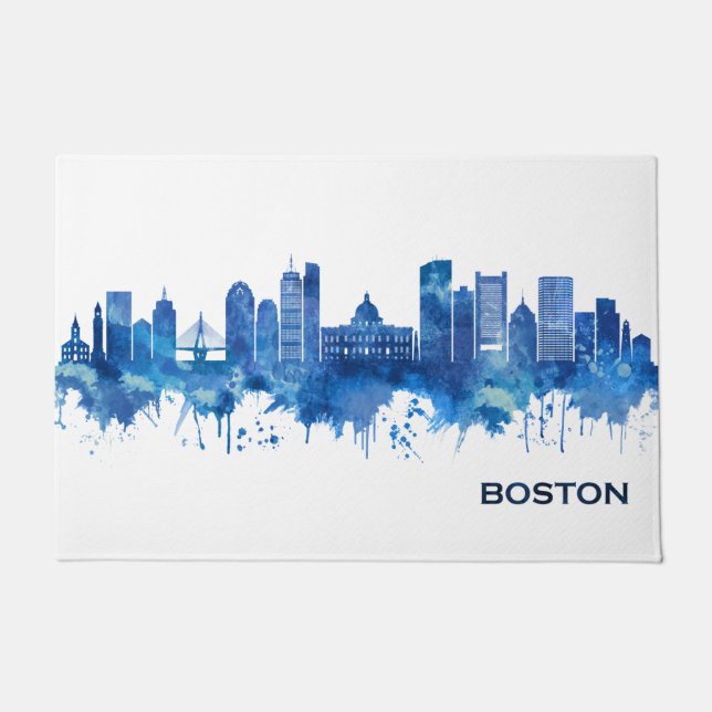 Boston Massachusetts Skyline Blue Fußmatte (Vorderseite)