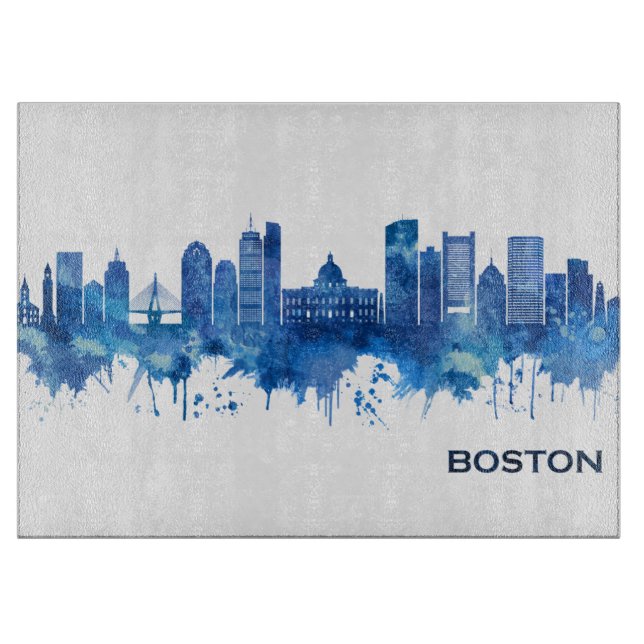 Boston Massachusetts Skyline Blue Schneidebrett (Vorderseite)