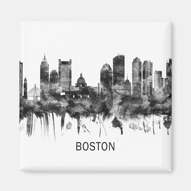 Boston Massachusetts Skyline BW Magnet (Vorne)