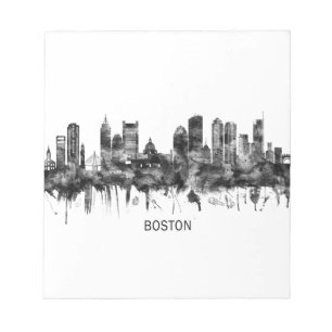 Boston Massachusetts Skyline BW Notizblock