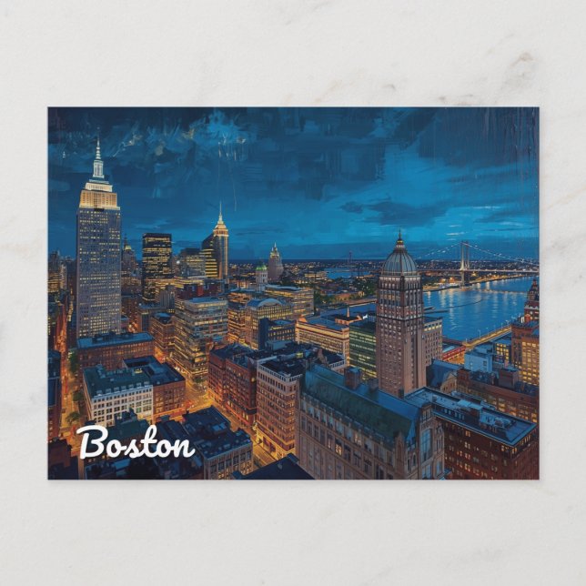 Boston Massachusetts Skyline Kunst Postkarte (Vorderseite)
