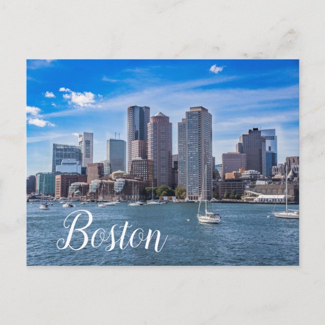 Boston Massachusetts Skyline Postcard Wasserfront Postkarte (Vorderseite)