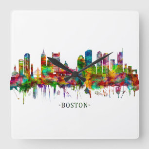 Boston Massachusetts Skyline Quadratische Wanduhr