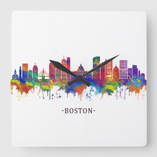 Boston Massachusetts Skyline Quadratische Wanduhr