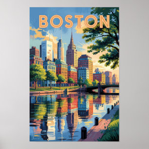 Boston Massachusetts Skyline Reise Kunst Vintage Poster