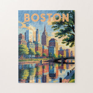 Boston Massachusetts Skyline Reise Kunst Vintage Puzzle