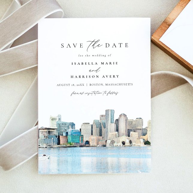 BOSTON MASSACHUSETTS Skyline Save the Date einlade Einladung (Von Creator hochgeladen)