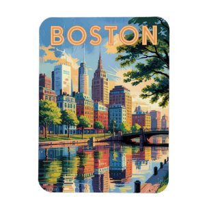 Boston Massachusetts Skyline Travel Art Vintag Magnet