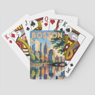 Boston Massachusetts Skyline Travel Art Vintag Spielkarten