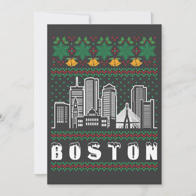 Boston Massachusetts Ugly Christmas Einladung (Vorderseite)