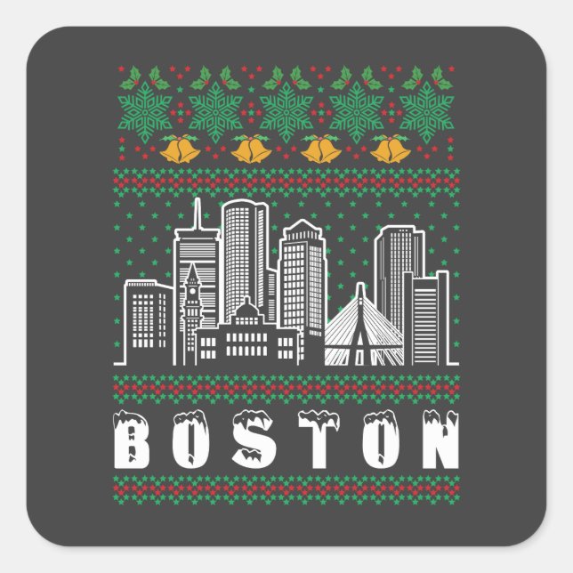 Boston Massachusetts Ugly Christmas Quadratischer Aufkleber (Vorderseite)