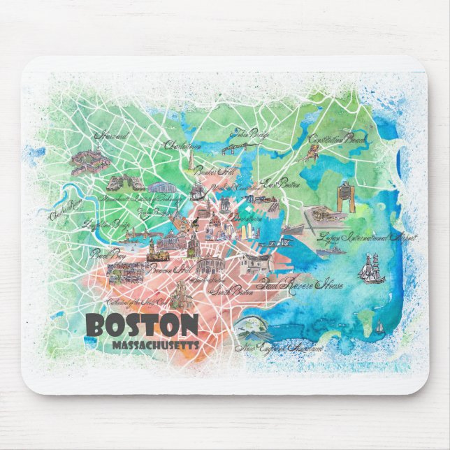 Boston Massachusetts USA Illustriert Map & roads Mousepad (Vorne)