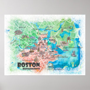 Boston Massachusetts USA Map Poster mit Straßen