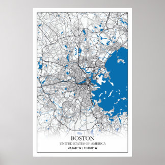 Boston Massachusetts USA Travel City Map Poster