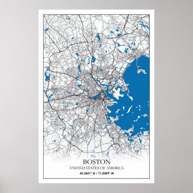 Boston Massachusetts USA Travel City Map Poster (Vorne)