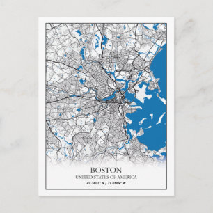 Boston Massachusetts USA Travel City Map Postkarte