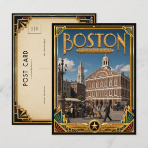 Boston Massachusetts Vintage Art Deco Goldenes Zei Postkarte