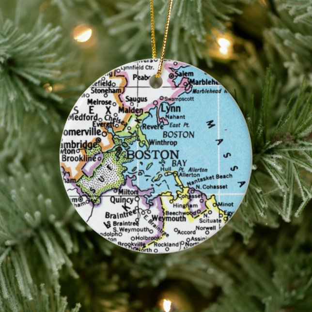 Boston, Massachusetts Vintage Karte Keramik Ornament (Baum)