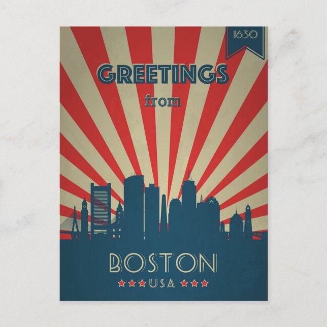 Boston Massachusetts Vintage Reisewerbung Postkarte (Vorderseite)